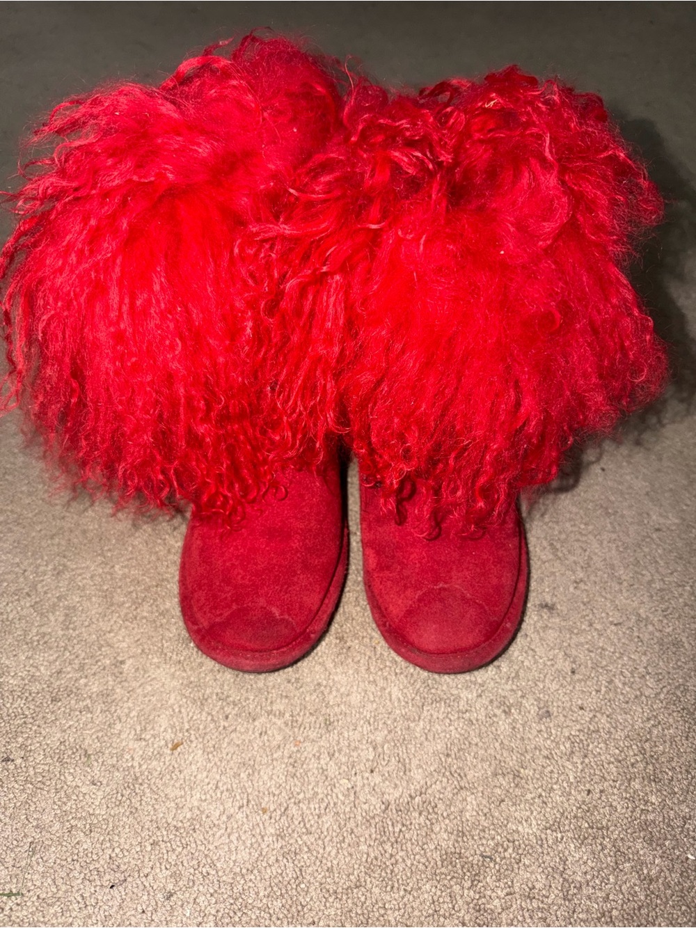 Kids BearPaw Red Fur Cuff Winter Boots